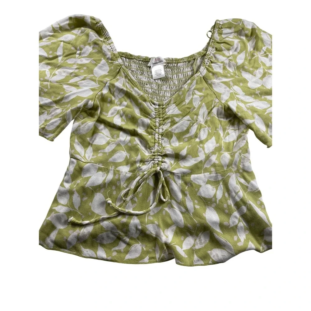 Urban Romantics Green Boho Fairy Smocked Peplum Top Square Neck Flutter sleeve - Picture 2 of 6